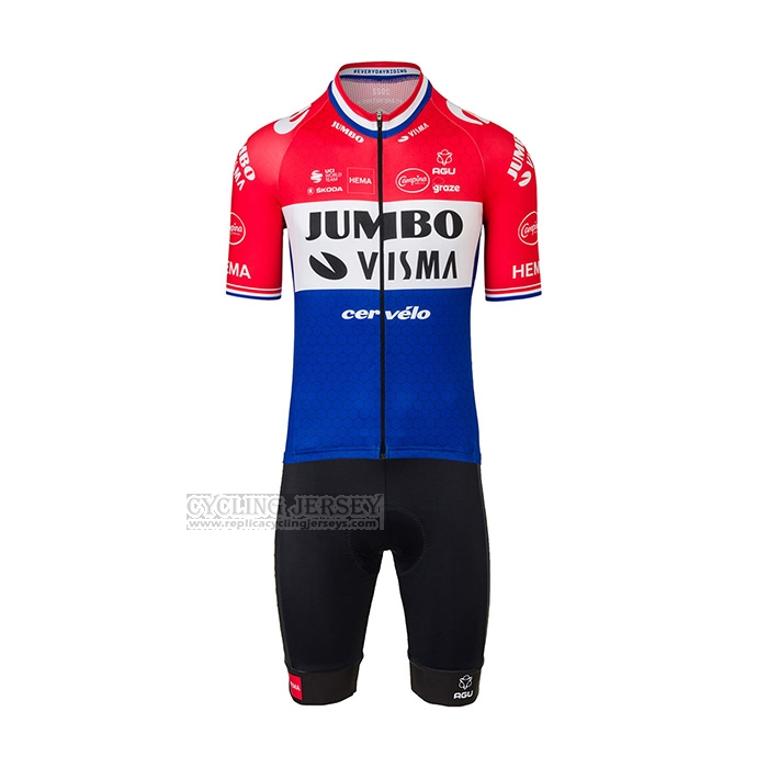 2022 Cycling Jersey Jumbo Visma Red White Blue Short Sleeve and Bib Short